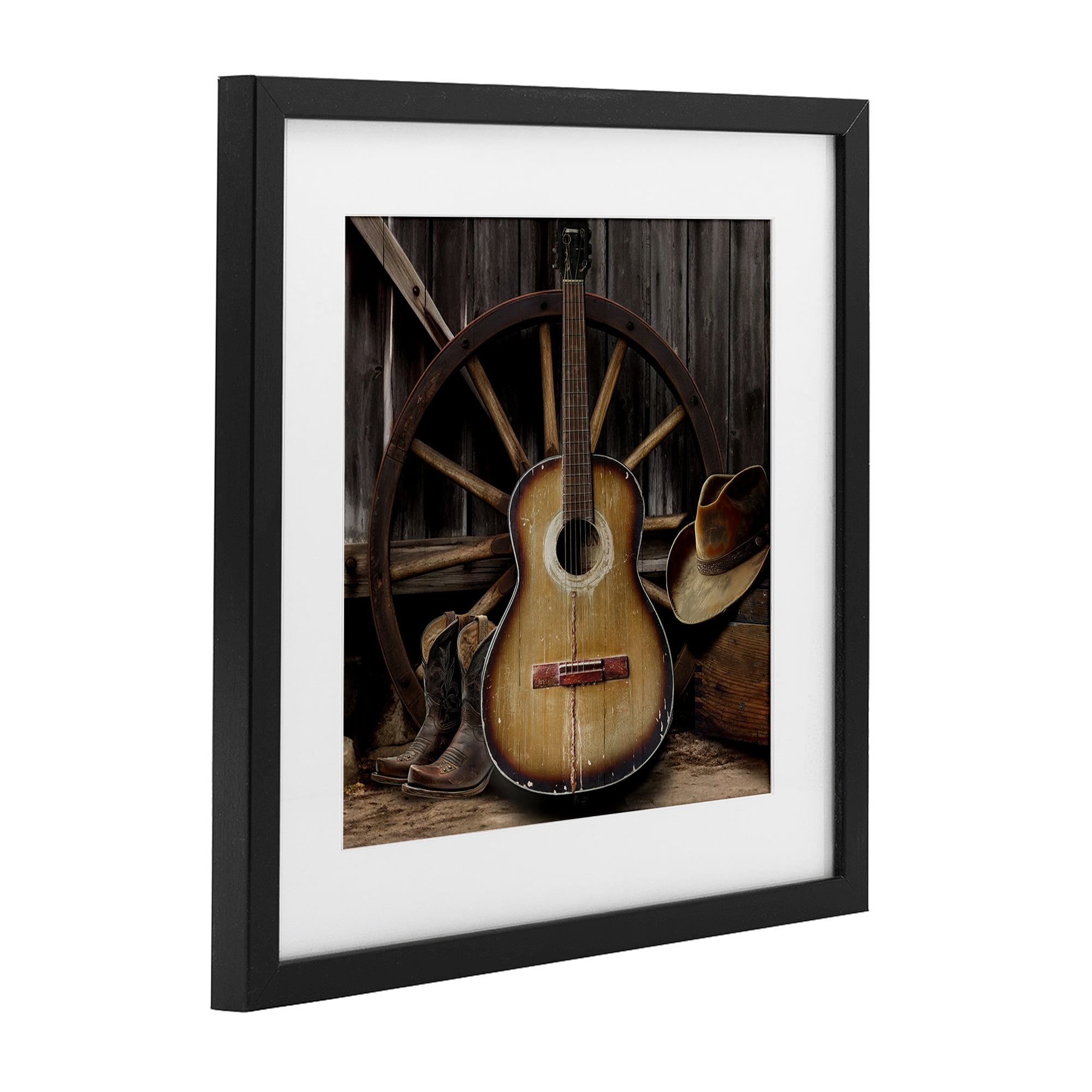 Stupell Industries Rustic Western Guitar with Hat Black Framed Print Under Glass, design by CAD Designs