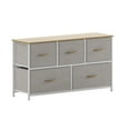 thumbnail image 2 of BizChair 5-Drawer Vertical Fabric Frame Dresser with Oak Top, Beige/White, 2 of 12