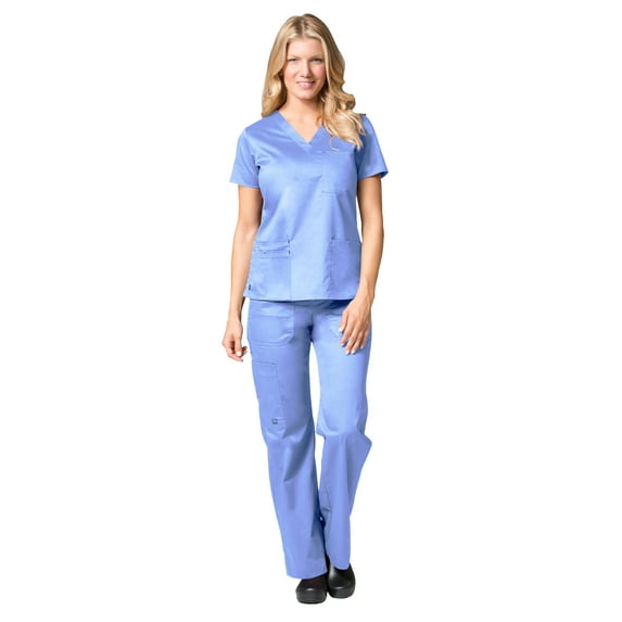 Maevn Blossom 3 Pocket V-Neck Scrub Top & Utility Pocket Cargo Scrub Pant Set