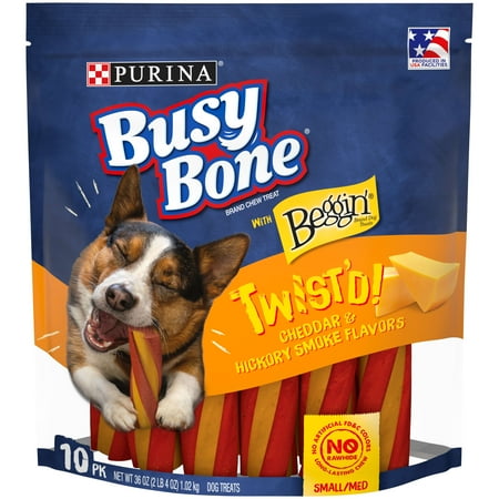 UPC: 0038100181343 | Purina Busy With Beggin Small/Medium Breed Dog Chew Twist d Cheddar & Hickory Smoke Flavors 36 oz. Pouch