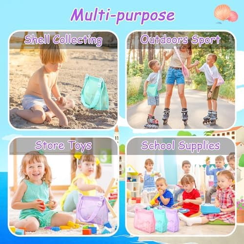 Beach Toy Mesh Beach Bag Sand Toy Seashell Bag for Holding Shells Pool Bag with Zipper Swimming Accessories for Kids Boys and Girls(Only Bags,A Set of 3)