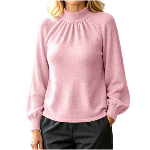 FAIWAD Fall Sweater for Women Long Sleeve Turtleneck Pullover Pleated Front Casual Dressy Clothes
