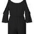 thumbnail image 5 of PALACLOTH Women One Piece Rompers Short V Neck Cold Shoulder 3/4 Bell Sleeve Jumpsuit with Drawstring, 5 of 6
