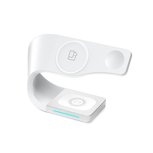 Seitruly de tableta para teléfono móvil de 15 W, estación de carga inalámbrica, soporte de aleación de Zinc 4 en 1, funda para auriculares, Cargadores de dispositivos electrónicos Blanco