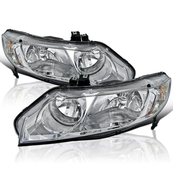 Spec-D Tuning Chrome Housing Clear Lens Headlights W/ Signal Compatible with 2006-2011 Honda Civic 4Door L R Pair Head Light Lamp Assembly