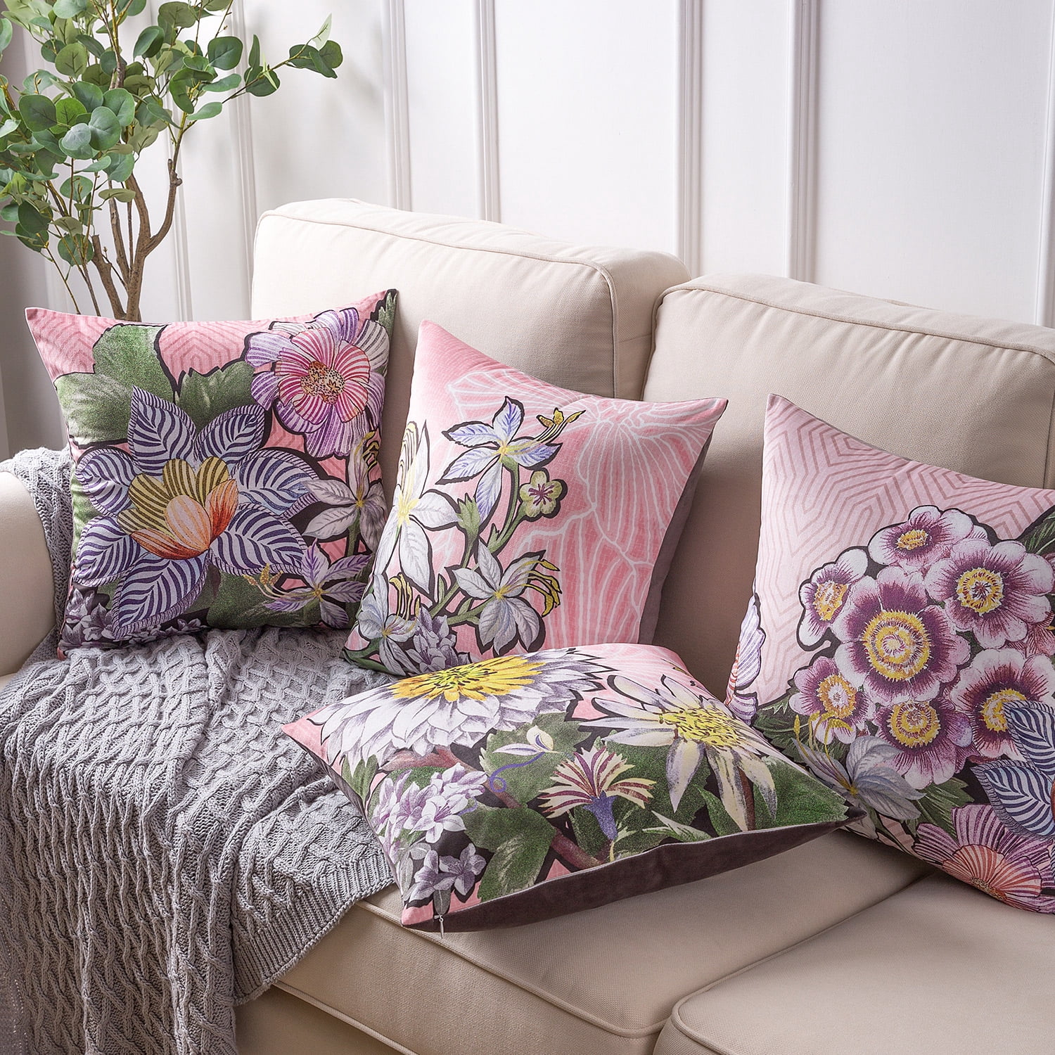 Phantoscope Tropical Series Decorative Throw Pillow Covers, Light Purple Sunflower, 18" x 18", Set of 4