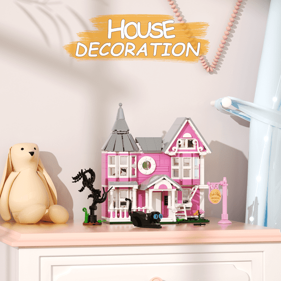 Pink Palace House Building Blocks Set - Iconic Gothic Horror Movie House Model, 3D Architecture Brick Toy for Kids Adults, Christmas Halloween Gift for Movie Fans
