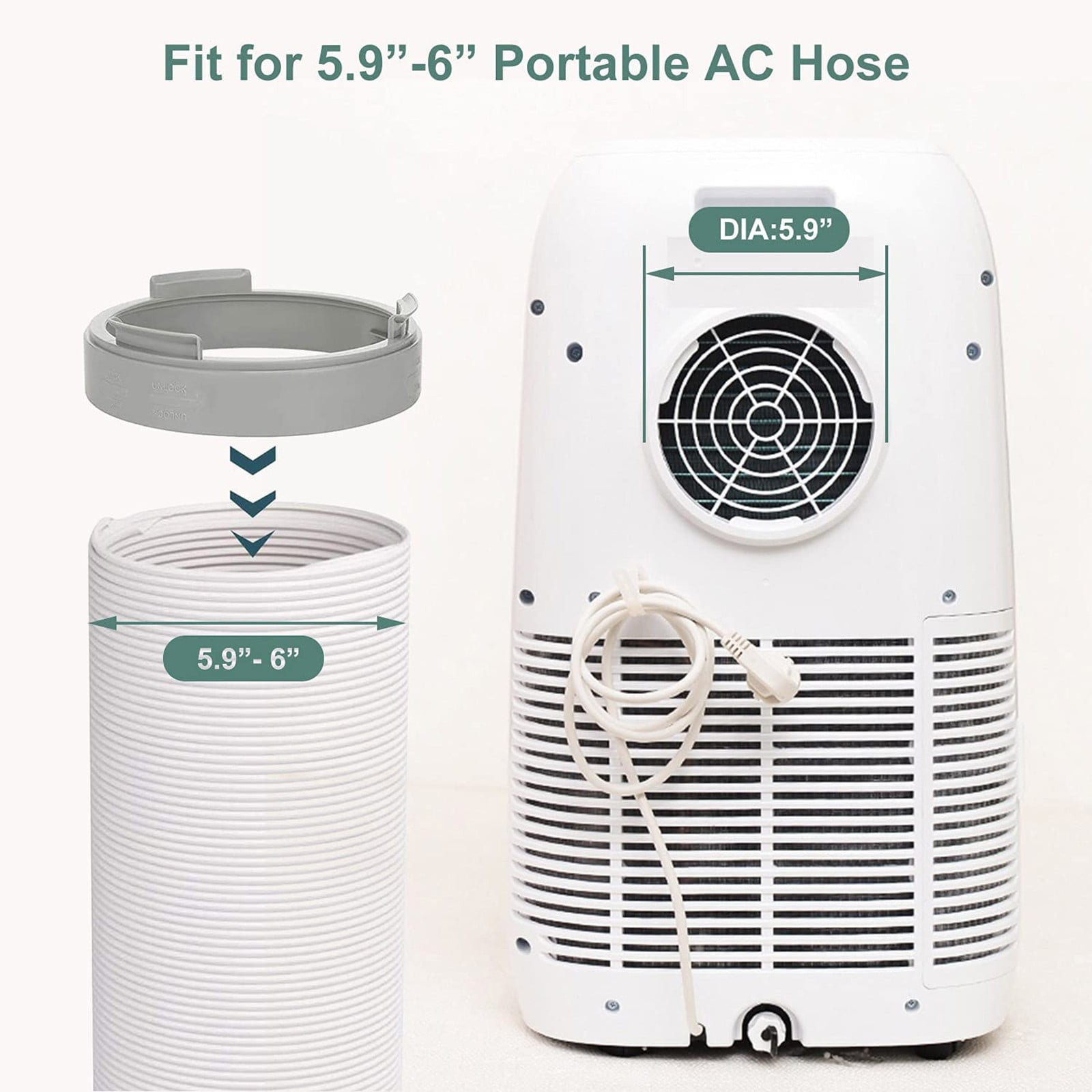 Portable Air Conditioner Universal Exhaust Hose - 5.9 Inch / 6 Inch , Clockwise Thread, Air Conditioning Exhaust， Adapter Interface