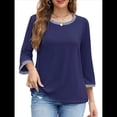 thumbnail image 1 of Blusas de 3/4 para Mujer, Elegantes, Informales, con Cuello Redondo, Holgadas y A , para Azul Agua S, 1 of 9