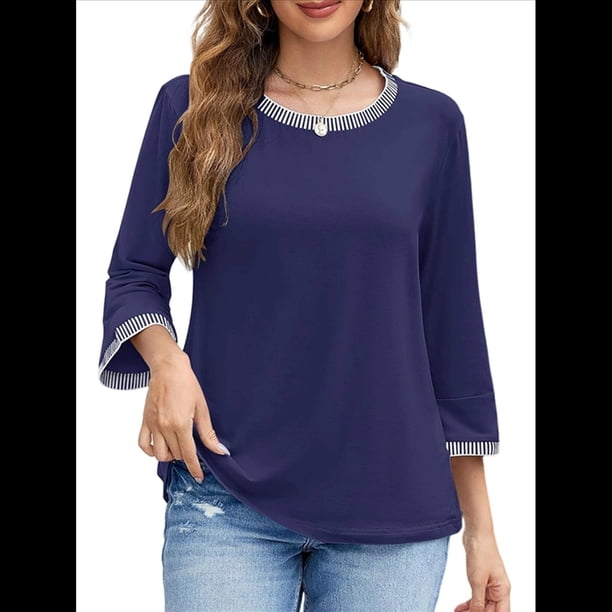 Blusas de 3/4 para Mujer, Elegantes, Informales, con Cuello Redondo, Holgadas y A , para Azul Agua M