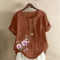 thumbnail image 1 of Blouses pour Femmes, Haut Décontracté en Lin Imprimé à Manches Courtes avec Boutons, 1 of 3