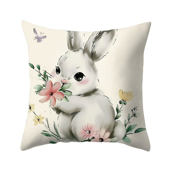 MXTPOV Happy Easter Pillow Covers, Cute Bunny Easter Rabbits Pillow Covers for Couch Sofa, Easter Decorations, Decorative Throw Pillow Covers for Home Decor, 18x18 in