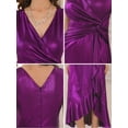 thumbnail image 5 of DARING DIVA Metallic Split Wrap Knot Waist Midi Cocktail Dress L Purple, 5 of 6