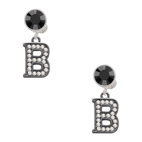 Delight Jewelry Black Nickeltone Crystal Initial - B - Beaded Border - Black Crystal Clip on Earrings