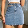 thumbnail image 4 of Pompotops Jupe Courte Décontractée pour Femmes, Jupe en Denim Unie Ajourée, 4 of 9