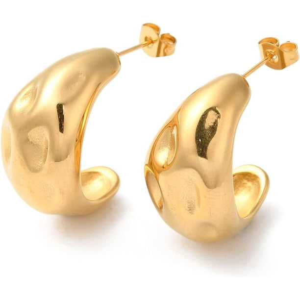 1 par de pendientes de lágrima de acero inoxidable 304 chapados en oro real de 18 quilates, pendientes sencillos con adorno.