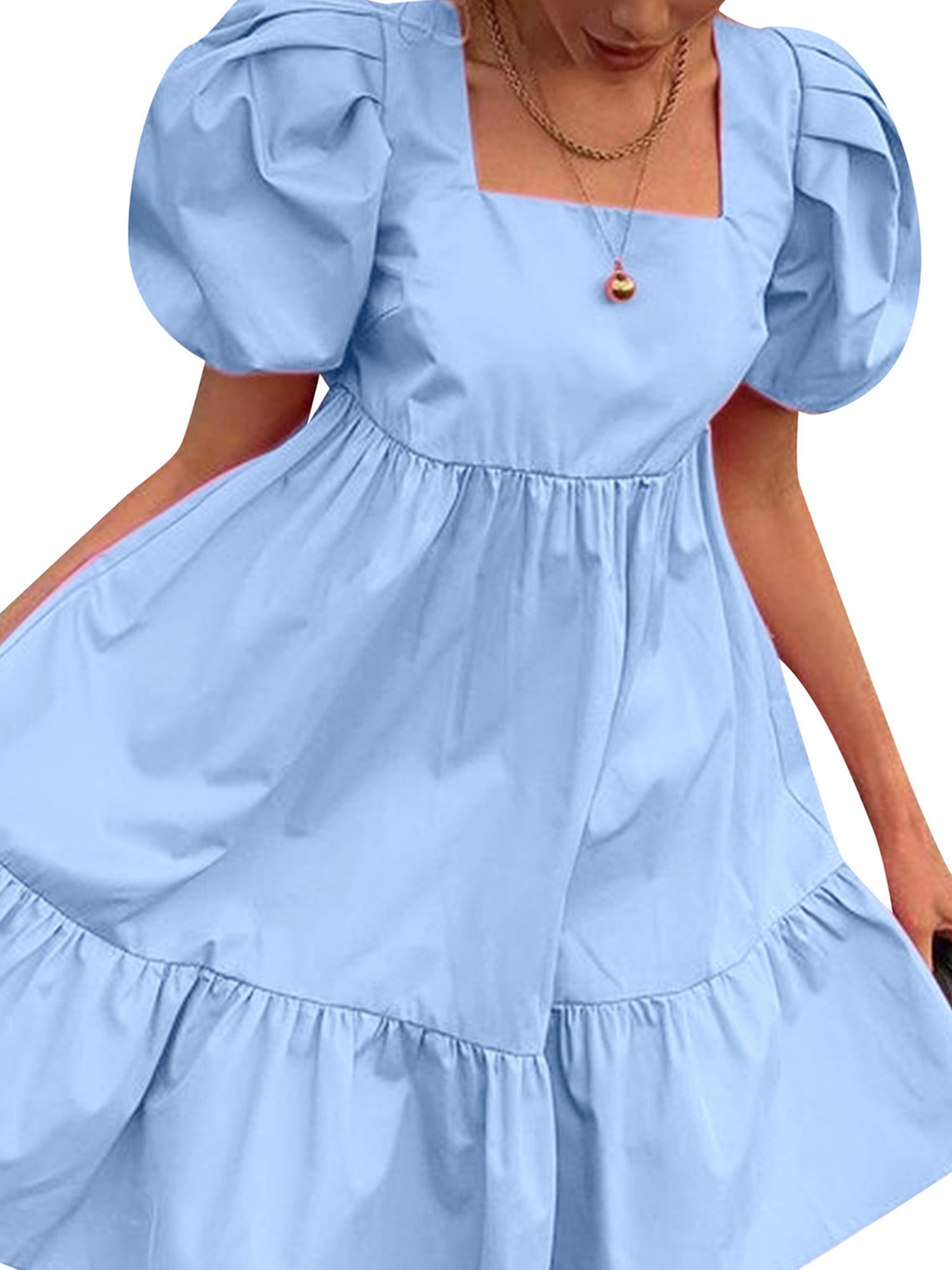 light blue ruffle dress short sleeve