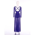 thumbnail image 6 of TiaoBug Women's Floral Lace Long Sleeve Lyrical Ballet Leotard Dress Flowy Mesh Modern Contemporary Dance Dress Purple XL, 6 of 7