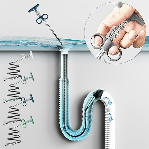 Destapador de desagüe de 4 garras de 0,9 metros - Herramienta flexible de muelle para inodoro, cocina y fregadero - Recogidor y agarrador de pelo con mango telescópico