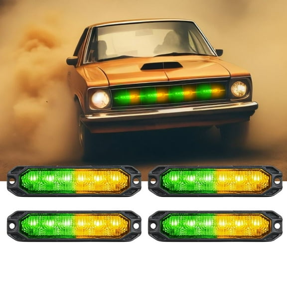 Nilight 4PCS 6LED Amber Green Emergency Strobe lights 12V 24V Surface Mount Flashing Warning Hazard Light Ultra Slim Sync Feature Grille for Cars Trucks Van Off Road Vehicles SUV