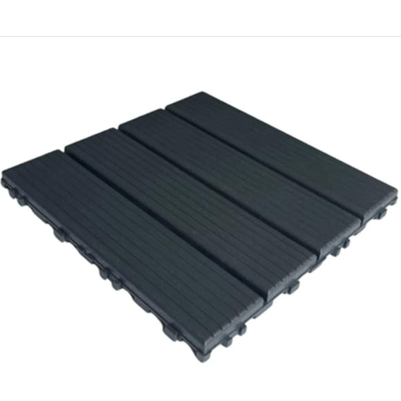 44pcs Straight Stripe Dark Grey 11.8 "x 11.8" (30cmx30cm) Interlocking Deck Plastic Tiles, Non-slip and Waterproof, Indoor and Outdoor All-day Terrace Tiles, 3d Imitation Wood Grain, Patio, Balcony
