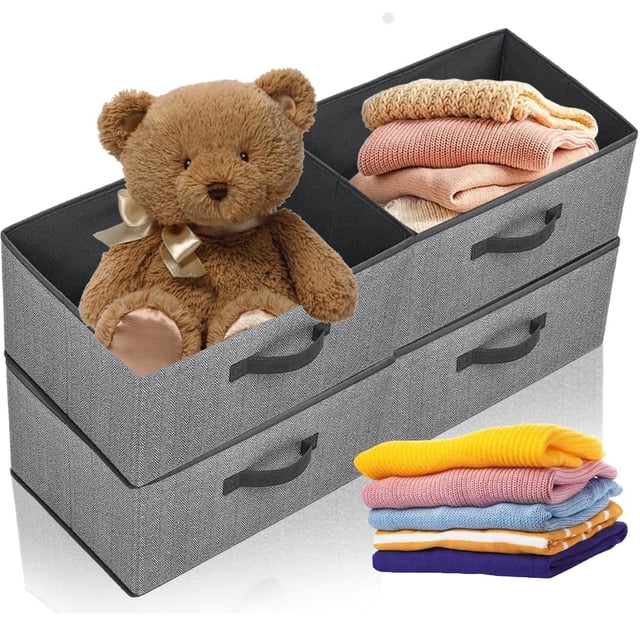 Cajas Organizadoras de Tela para Cajones 4PCS - Cajas plegables almacenamiento con Asas Plegable, Tela no Tejida y Cartón, Lavable, Ideal para Armarios, Estantes, Ropa