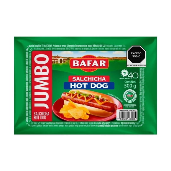 Salchicha para hot dog Bafar jumbo 500 g