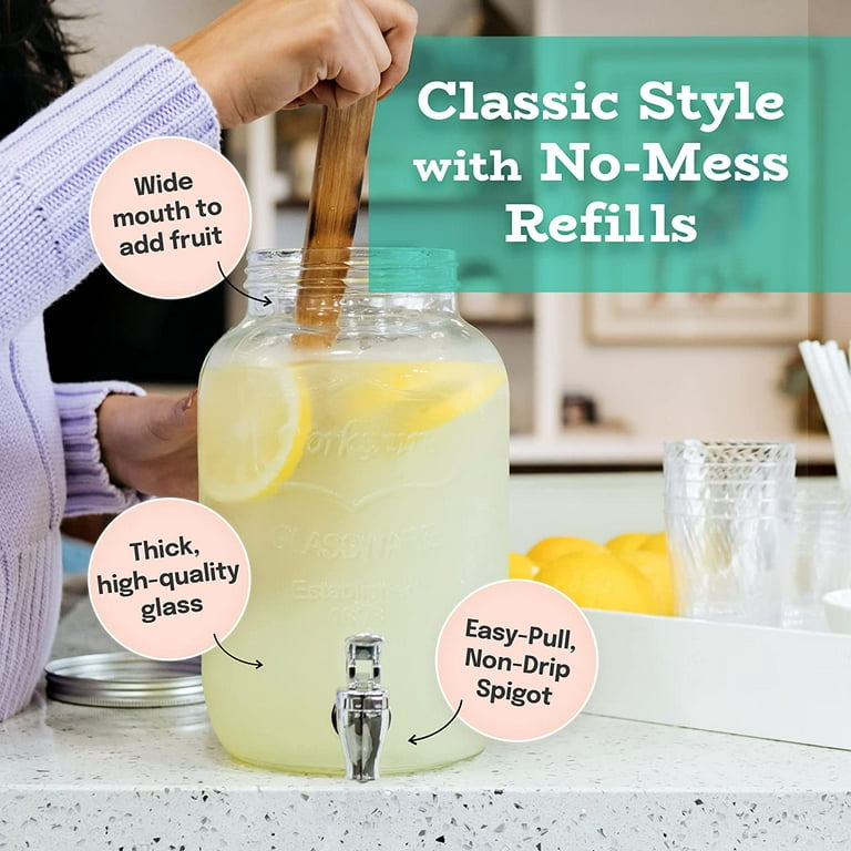 Estilo Glass Beverage Drink Dispenser with Leak Free Spigot, 1 Gallon, Clear