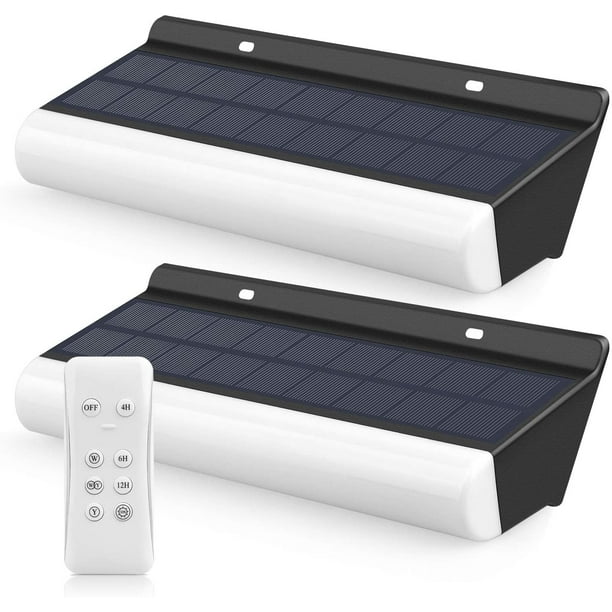 Luz de pared solar con control remoto de 300 lm, luz regulable con 2 IP66 regulables, 36 LED ultrabrillantes alimentados por energía solar para decoración de paredes, paisaje y efectos de luz de fies JAMW Sencillez