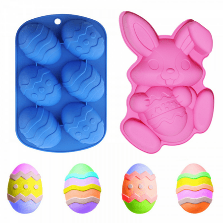 

2-Piece Home Kitchen Diy Baking Mold Rabbit And Egg Shaped Silicone Muffin Baking Mold Cake Dessert Baking Mold - Blue Pink