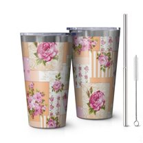 16oz Tumblers Pioneer Flower Floral Print Pattern Stainless Steel Vacuum Insulated Double Wall Travel Tumbler Cups Mug with Lid and Straw,Cleaning Brush for Coffee,Tea