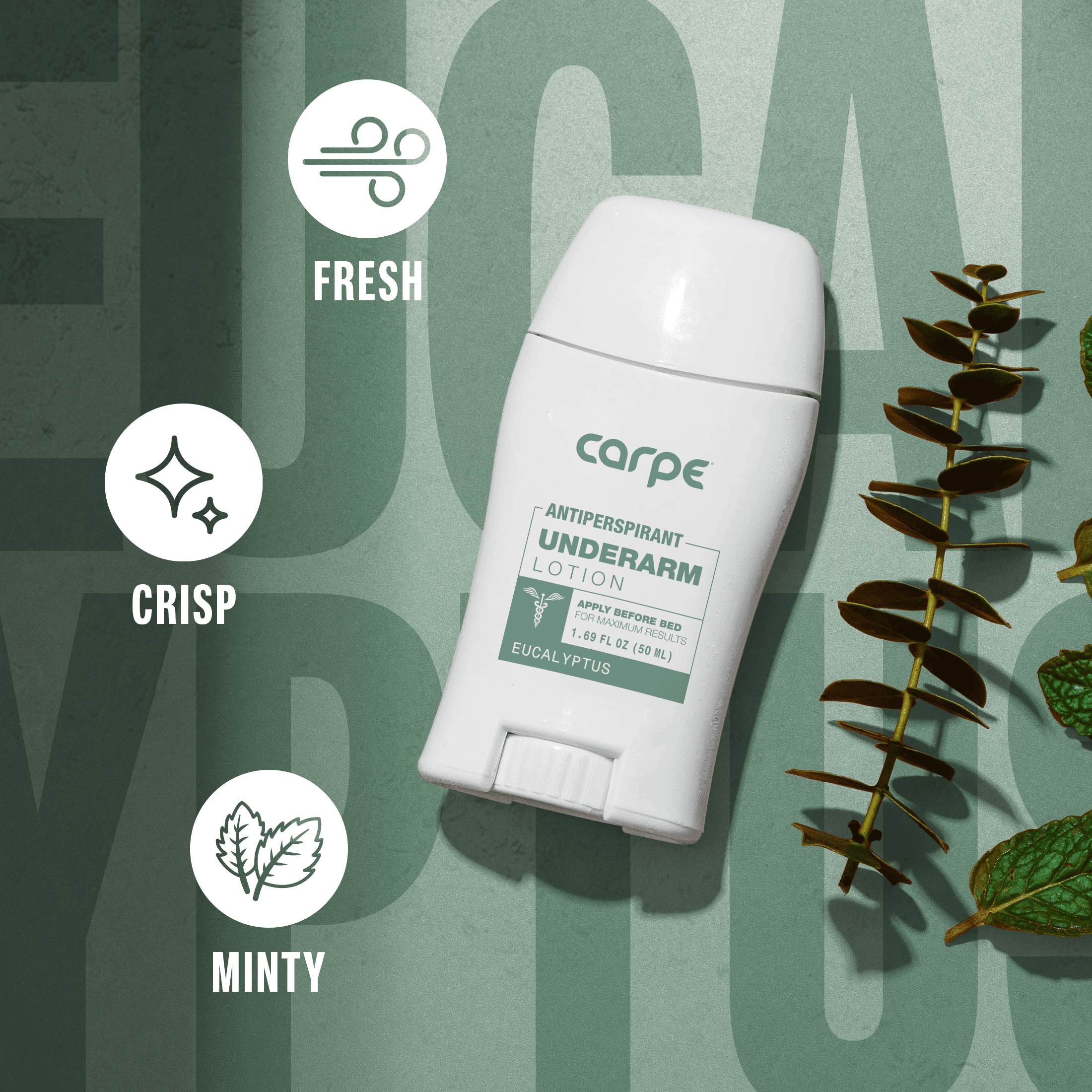 Carpe Underarm Antiperspirant and Deodorant for Women and Men, Original Eucalyptus, 1.69 fl oz