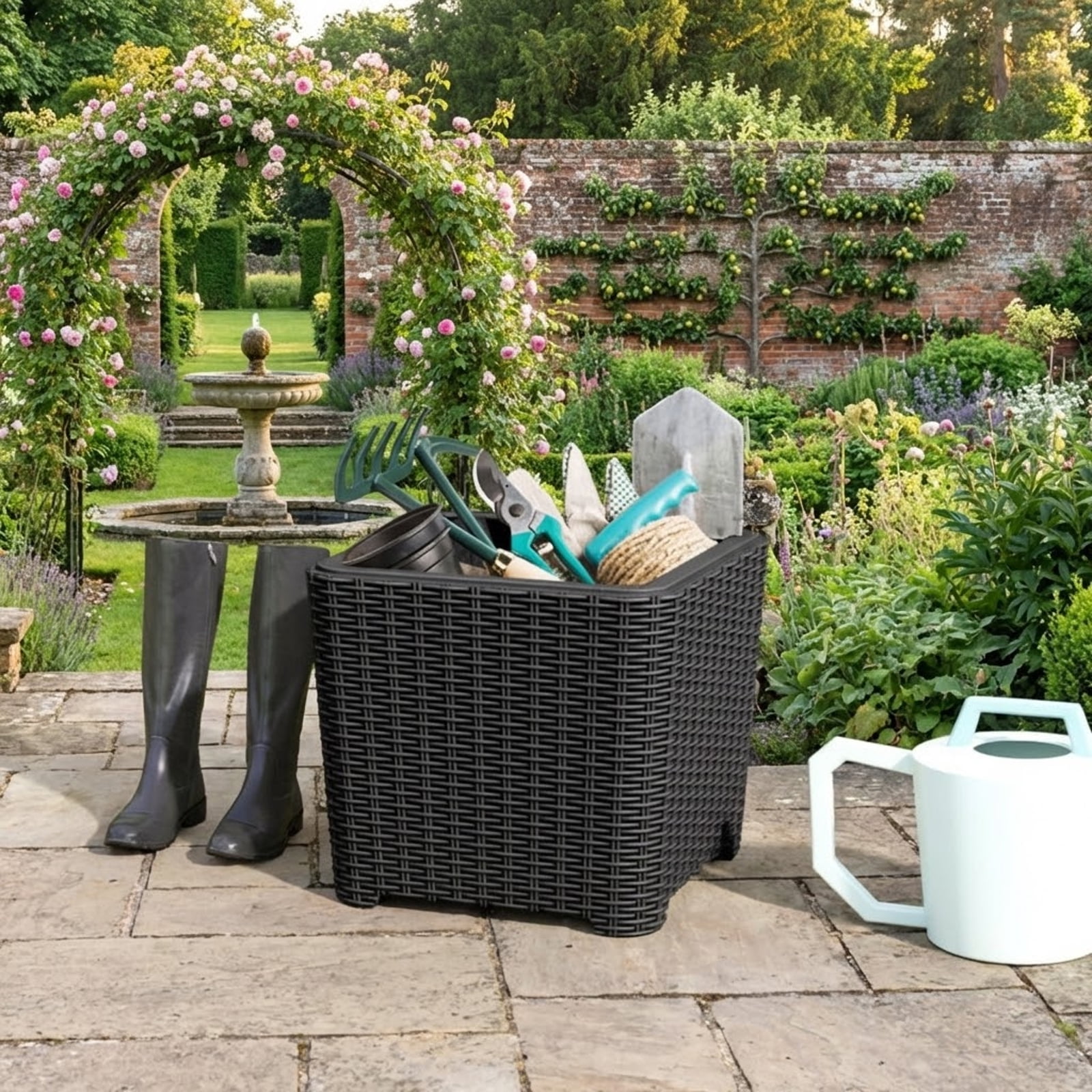Furnibear Outdoor Side Table with Storage, Modern Wicker Resin Accent Table with Removable Lid, Waterproof Patio Furniture for Porch, Pool, and Garden, Black
