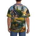 thumbnail image 5 of Cauagu Cozy Cottage Lakeside Sunset Men's Short Sleeve Button Down Hawaiian Shirt for Men Bowling Shirts Casual Summer Beach Shirt,XX-Large, 5 of 6