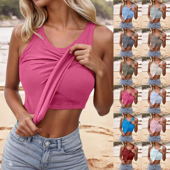 Tank Top with Built In Bra Sleeveless Comfy Casual Built-In Bra Tank Pilates Gym Activewear Wirefree Support Workout Tank Tops