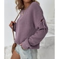 thumbnail image 2 of Round Neck Knitted Casual Sweater Plain Color Hollow Lace Up Long Sleeve Knitted Sweater Top for Women, 2 of 7