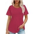 thumbnail image 2 of AOOCHASLIY Independence Day Women's Round Neck Solid Color T-Shirt Side Casual Short-Sleeved Summer Sports Tunic Top, 2 of 5