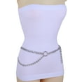thumbnail image 1 of Women Belt Hip Waist Silver Metal Chain Link Side Circle Ring Charms M L XL, 1 of 9