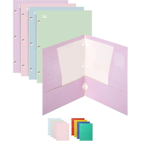 Pocket Folders, 4 Pocket, Pack, Pastel Colors, Folders with Pockets 3 Hole Punched, Folder, Binder Folder