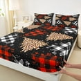 thumbnail image 2 of Manfei Chic Christmas Tree Full Size Sheets for Kids, Leopard Cheetah Print Bed Sheets, Fashion Checkered Plaid Sheet Sets, Microfiber Bedroom Decor, 4 Pieces, 2 of 6