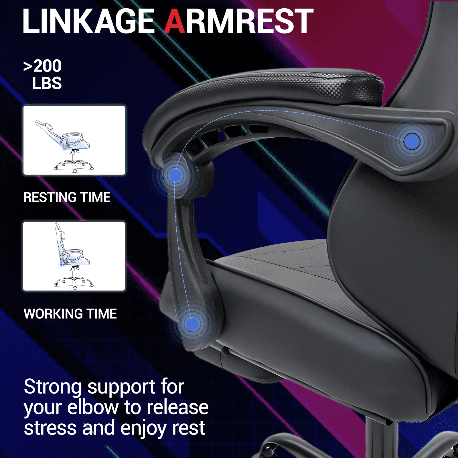 WENTUM  Ergonomic Reclining Gaming Chair with Linkage Armrests & Footrest, Racing Office Chair, PU Leather Computer Desk Chair, Black