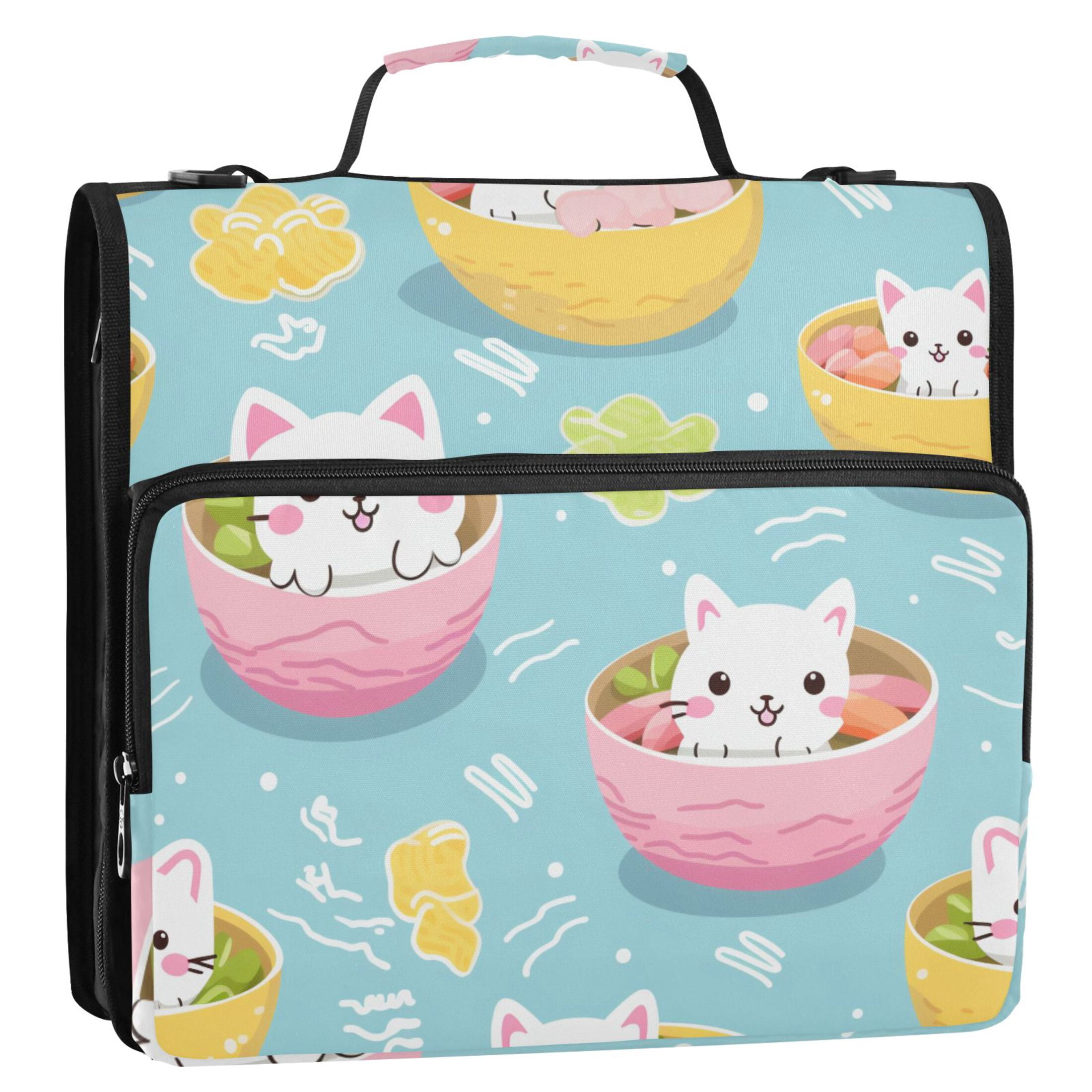 ALAZA Zipper Binder Cute Cat Cartoon 3 Ring Trapper Keeper File Folder Organizer Bag
