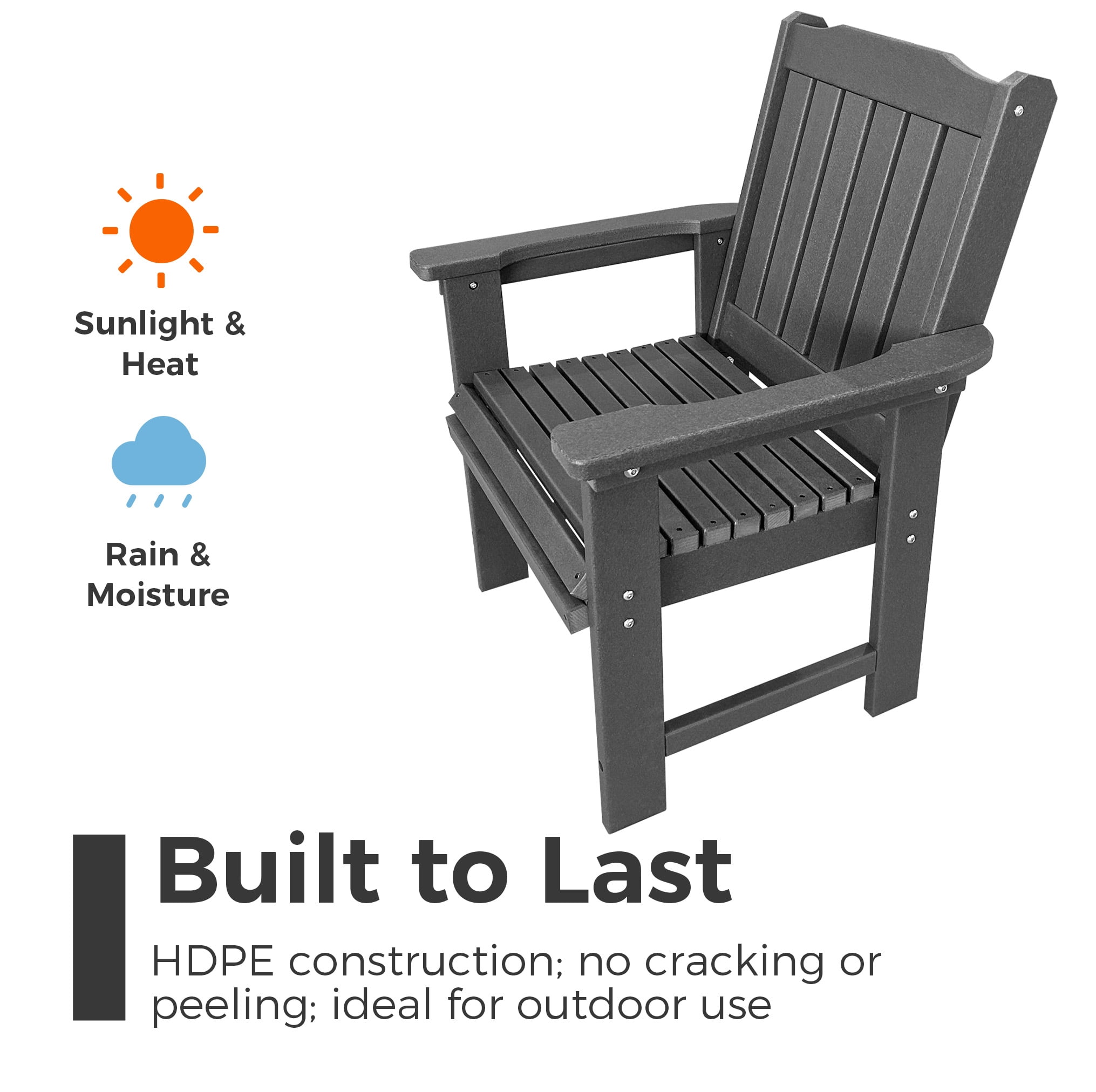 Innovaze HDPE Patio Dinning Chair, Outdoor Chair with 18/8 Stainless Steel Hardware, Heavy Duty 600 LBS, for Outdoor Patio Garden Yard (1 Piece, Gray)