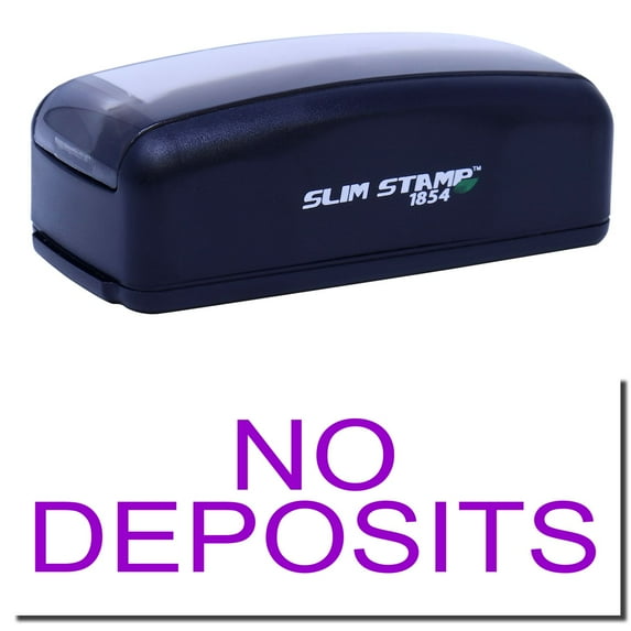 Large Pre-Inked No Deposits Stamp, Slim 1854, Ultra Slim Design, Impression Size 1-13/16" by 2-1/2", Up to 25,000 Impressions - Purple Ink