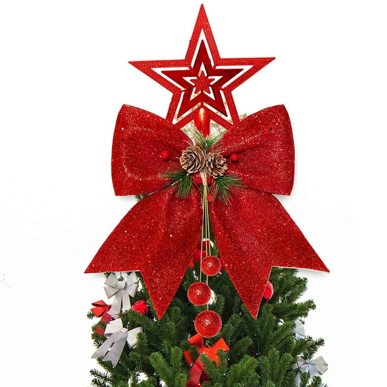 6 Pcs Extra Large Red Christmas Wreath Bows Outdoor Decorations 26 x 12  Inches, Giant Christmas Tree Topper Velvet Bow with Golden Edged for Xmas