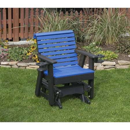 Amish Poly Lumber - Outdoor Garden Exterior Blue Finish 2 Ft Poly Lumber Roll Back Everlasting Amish Crafted Traditional Glider With Cupholder Arms