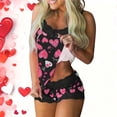 thumbnail image 4 of Valentines 2 Piece Outfits Womens Lace Trim Pajama Set Casual Spaghetti Strap Top with Shorts 2 Pacs Valentine's Day Heart Print Lounge Outfit, 4 of 6