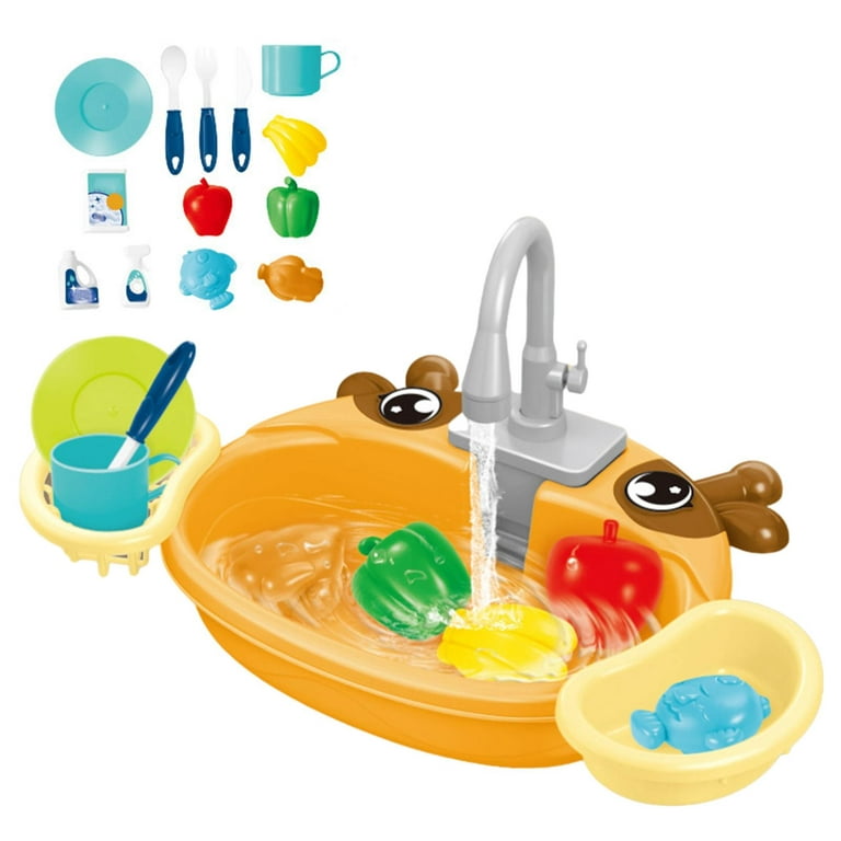 Kitchen Sink Toys Sensory Montessori Accessories with Running Set for Role Play  Kitchen Boys And Girls Birthday Orange Fawn 
