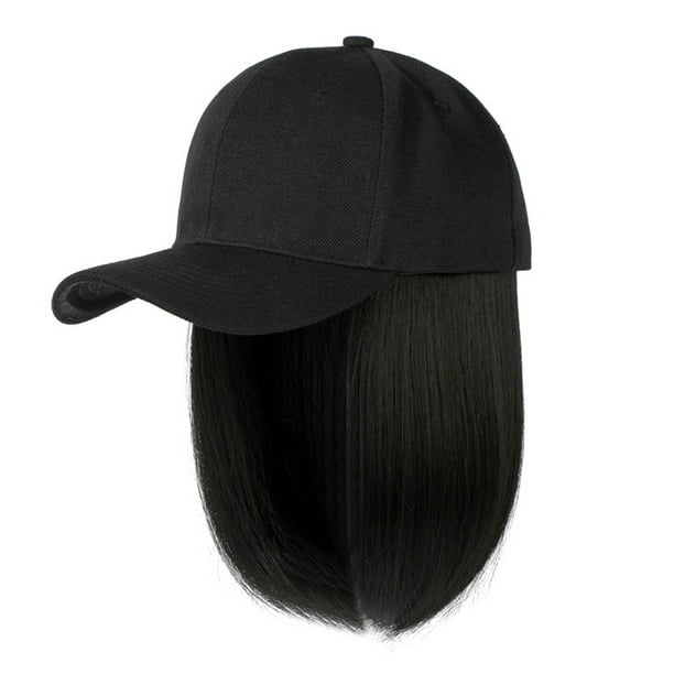 Baseball Cap with Hair Extensions Straight Short Bob Hairstyle