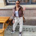 thumbnail image 5 of Fashionable Women Zip Up Stand Collar Sleeveless Lightweight Padded Cropped Puffer Quilted Vest Warm Winter Jacket Brown S, 5 of 5